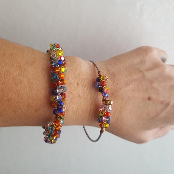 🌙Set Czech Glass Beaded Bangle Handmade - Picture 8 of 12